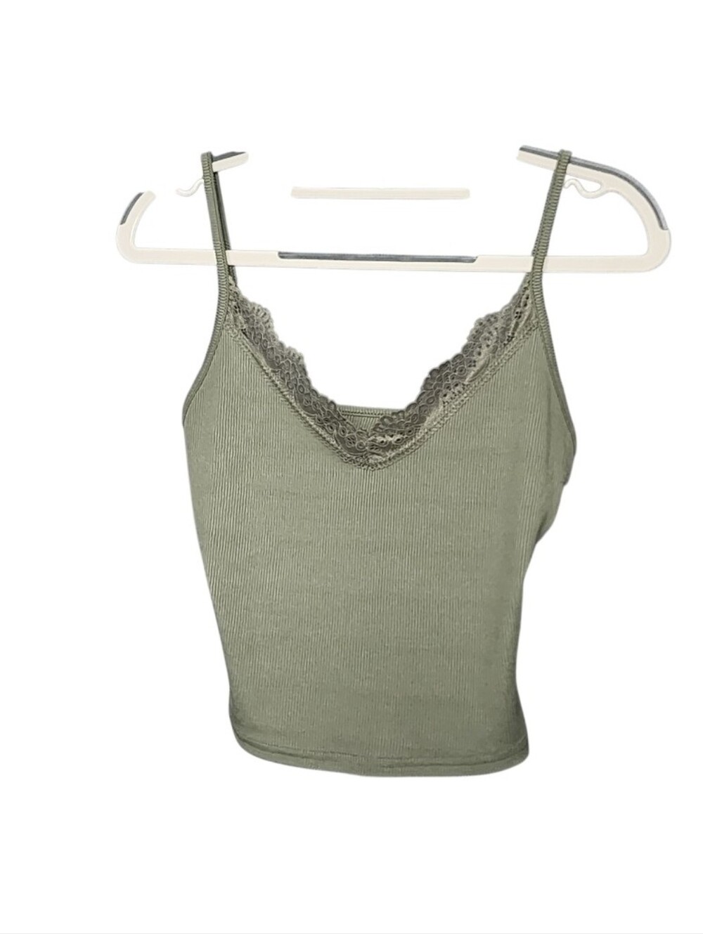 Lace-Trim Ribbed Cami Tank Top - Olive Green